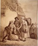 anonymous - Antique drawing | Peasants conversing by a harbour, ca. 1780, 1 p.