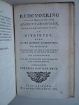 Cleyn, Cornelis, Onno Zwier van Haren, Adrianus Wolff en Adamus Camphuysen. - Dank-offer voor de eerstelingen van Neerlands vryheid, by het vieren van het twede eeuwgety der inneminge van Den Briele door de Water-geuzen, Gode binnen deze stad. Gebonden met: "De Geusen", "Redevoering over de vryheid van godsdienst" en "R...
