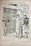 Braakensiek, Johan (1858-1940) - [Original lithograph/lithografie by Johan Braakensiek] De geheime zitting der krijgsraden in Frankrijk en elders, 28 November 1897, 1 pp.