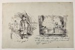 Anonymous. - Drawing, ca 1920 | British school (XlX) - Satirical drawing with english text. Man at a ship and a man in a bath British school (XlX), 1 p.