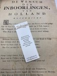  - De wensch der inboorlingen, van Holland. Klinkdicht