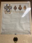  - Grant of Arms donated by John Bernard Burke, Ulster King of Arms to Colonel Leicester Curzon, herinafter known as Leicester Smyth on 26 November 1866.