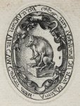 Hendrick Goltzius (1558-1617) - [Antique print, engraving, 1579] Coat of arms of Arnout van Beresteyn / Achterkant van het portretmedaillon van Arnoud van Beresteyn, published 1579, 1 p.