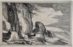 Boëtius Adamsz. Bolswert (ca. 1580-1633), after Abraham Bloemaert (1566-1651) - Antique print, engraving I View of a rocky coast (Gezicht op rotskust), published 1613-1614, 1 p.