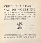 (MARSMAN, H.). WOESTIJNE, Karel van de - Verzen van Karel van de Woestijne: Het vader-huis; de boom-gaard der vogelen en der vruchten; vroegere gedichten. Tweede vermeerderde druk. (Met opdracht van Hendrik Marsman aan Arthur Lehning).