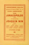 Nin, Joaquin und Vera Janacopulos: - [Flyer] Spaansch Kamermuziekfeest. Vera Janacopulos (zang) met medewerking van Joaquin Nin (piano)
