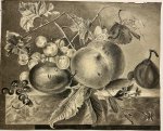 after Jan van Huysum (1682-1749) - Antique drawing | Still life with fruit on a marble slab, ca. 1890, 1 p.