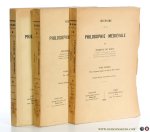 Wulf, Maurice De. - Histoire de la philosophie médiévale. Sixieme édition, entierement refondue [ 3 volumes ] Tome I. Des origines jusqu'à la fin du XIIe siecle. Tome II. Le treizieme siecle. Tome III. Apres le treizieme siecle (avec table onomastique des trois v...