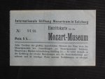  - 6 tickets voor het Mozart Museum en het  Mozart Wohnhaus te Salzburg, jaren ' 50