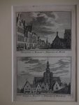 Bergen op Zoom. - Stadhuis en Markt te Bergen op Zoom/ Kerk en Markt te Bergen op Zoom, 1739.
