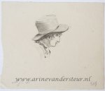 Michiel Jacobus van der Schaft (1829-1889) - [Antique drawing] Profile head of a man with a hat (profiel van man met hoed), ca. 1850-1900.