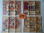 N.n.. - 4 Bordspellen: Ganzenspel,Harlekijn-spel, Soldaten-spel en Spoorweg-spel.