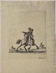 Stefano della Bella (1610-1664) - Antique print, etching, Military, Della Bella | Rider with sword on a running horse ( Ruiter met zwaard op rennend paard, Diverses exercices de cavalerie [12]), published ca. 1650, 1 p.
