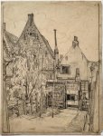 Leendert Klaas Cornelis Prins (1887-1957) - [Modern drawing, black chalk] Houses and their backyards (tekening van huizen en achtertuinen), ca. 1920-1940, 1 p.