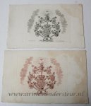 Jan Lucas van der Beek (1753-1818), after Jacobus van Meurs (1758-1824) - [Two Antique prints, engravings] The Seven Provinces under Willem V (Zeven provinciën onder Willem V), published ca. 1780. One print in black and one in red ink.