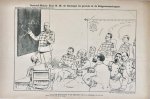 Braakensiek, Johan (1858-1940) - [Original lithograph/lithografie by Johan Braakensiek] Generaal Majoor Kool H. M. de Koningin les gevende in de Krijgswetenschappen, 26 December 1897, 1 pp.