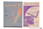 Martin, Ray, Pierre d'Amor, Henri Falk, S. Rausch. (H. Cerrutti & G. de Scevola illustr.) - 4 partititions musicales (fox-trot chanté). Pt. format: 1) Heaven isn't far. (Le ciel n'est pas loin). Slow fox-trot. Music and words by Ray. Martin. Paroles françaises de Bob Jacqmain. Texte en français et en anglais. - 2) The pelican. Fox-tr...
