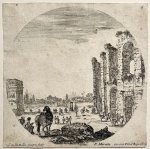 Stefano della Bella (1610-1664) - Antique print, etching, Rome, Della Bella | View on the Colosseum and the Arch of Constantine (Gezicht op het Colosseum en de Boog van Constantijn), published ca. 1655, 1 p.