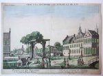 Gottlieb Friedrich Riedel (1724-1784) - [Optica print, handcolored] Prospect von dem Waysenhaus an der Spuy zu Haag in Holland / Vue de la Maison des Orphelins proche a la Spuy a la Haye en Hollande. (Opticaprent van weeshuis aan het Spui in Den Haag/'s-Gravenhage).