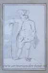 J.A.V.L.(?) - Drawing/Tekening in chalk: Man standing beside a chair (man naast stoel), published 1777.