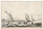 Nooms, Reinier (1623/1624-1664) - Zeeman - View of inland waterway with fishermen, in the distance Haarlem (?) [set title: Inland Waterways].