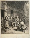 David Martin (1737-1797), after Gaspard Dughet (1615-1675) - Antique print, engraving | Peasants under an arbor to the right of an inn, published ca. 1650, 1 p.