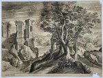 Raphael Sadeler I (1560-1632) after Pieter Stevens II (ca. 1567-1626/32) - [Antique print, engraving] Landscape with ruins (Landschap met ruïne), published ca. 1600, 1 p.