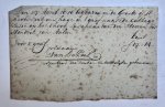 AALEN, VAN; VAN DER HOEVEN; HOFF - [Manuscripts 1818] Twee nota’s betr. de begrafenis van Susanna van der Hoeven, wed. van Hendrik van Aalen, dd. Den Haag 1818.