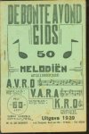 KRO, Hilversum, Vereeniging van Arbeiders-Radio-Amateurs, AVRO - De bonte avond gids, 50 melodieën uitgezonden door: A.V.R.O., V.A.R.A., K.R.O.