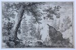 Allard van Everdingen (1621-1675) - [Antique print, etching] The boulder in the woods, published ca. 1631-1675, 1 p.