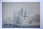 Unknown Dutch master from the 17th century - Drawing with ink/Tekening met inkt: Ruins of Huis ter Kleef castle near Haarlem (Ruine van Huis ter Kleef nabij Haarlem).
