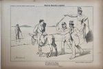 Braakensiek, Johan (1858-1940) - [Original lithograph/lithografie by Johan Braakensiek] Maarten Maartens uitgeleid, 5 Mei 1895, 1 pp.