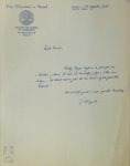 WEISGERBER, Jean - Jean Weisgerber aan Hugo Claus (24 augustus 1968) Handgeschreven, gesigneerd briefje