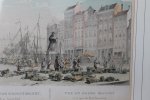 Rotterdam: - 5 ingelijste originele, oude prenten van Rotterdam, waarvan 3 handgekleurd.