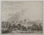JARDIN, KAREL DU, - Landscape with ruin and two men with a dog