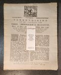  - Verkondiging van het tractaat van vrede, vriendschap en alliantie. Den 16 mey 1795 (...) geslooten tusschen de republicq van Vrankrijk en (...) der Ver. Provincien. Gravenhage 5-6-1795. Groot blad plano, gedrukt.