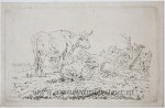 Pieter Roosing (1794-1839) after Jan Kobell II (1778-1814) - [Original etching, ets] P. Roosing after J. Kobell II. Cow and sheep in a meadow (koe en schaap in de wei), published 1800-1850.