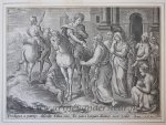 Hans Collaert I (1566-1628) after Crispin van den Broek (1523 – c. 1591) - [Antique print, engraving] The Prodigal Son leaves the house of the father / De verloren zoon neemt afscheid van zijn vader [Set of 4 plates: The parable of the Prodigal Son], published 1643, 1 p.