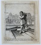 Gillis van Scheyndel (I) (1594/96-ante 1660) - [Antique print, etching] Man standing on warf before canal and city /Man aan de kade, before 1660.