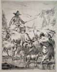 Nicolaes Berchem (1620-1683) - Antique print, etching I The Herd crossing the Brook, published ca. 1650, 1 p.