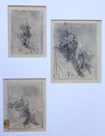 Coomans, Joseph (1816-1889) - [Antique drawing/ tekening] Three sketches (Drie schetsen).