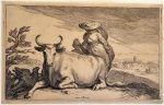 Frederick Bloemaert (1614/1617-1690), after Abraham Bloemaert (1566-1651), published by Nicolaes Visscher (I) (1618-1679) - Antique print, etching and engraving | A reclining cow and a woman, published ca. 1650, 1 p.