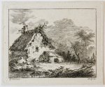 Salvator Legros (1754-1834), after Jean Pillement (1728-1808) - [Miniature antique print, etching] Salvator Legros, after Pillement, Farm house, published ca. 1788.