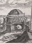 Adriaen Collaert (c.1560-1618) after Hendrick van Cleve III (ca. 1525-ca. 1595) - [Antique print, engraving/gravure] Landscape with a small circular temple [Set of 10 Landscapes with ruins]/Landschap met ronde tempel, published 1587.
