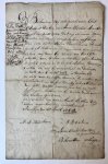 AALTEN, RENSINK, ARENTSEN - [Legal manuscript 1768] Onderhandse verklaring d.d. Aalten 25-4-1768 van Aalbert Doelen en Anna Elisabet Arentsen (nu genaamt Doelen), dat zij 1/12 van 't erve en scholtengoed Rensink, onder Aalten in Lintelo, verkocht hebben voor ƒ 625,- aan ...
