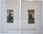 Eugen Rensburg (1887-1956) - [Two modern prints; etchings] Mills at Kinderdijk (molens in Kinderdijk), published before 1950.