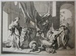 Johannes Glauber (1646-1665), after Gerard de Lairesse (1641-1711), published by Leonard Schenk (?) (1696-1767) - [Antique print, etching/ets] Herse and Agraulos open the basket with the child Erichthonius, published 1650-1750.