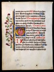  - 15 century manuscript leaf on vellum from book of hours with large decorated initial.