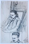 Laurent Verwey van Udenhout (1884-1913) - [Modern drawing and etchings] Portrait of a man with a moustache (a sketch and three impressions), ca. 1900.