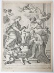 Giacinto Gimignani (1606-1681) - [Antique print, etching] S. Philip Neri in adoration of Jesus with Mary, St. Joseph and putti/Apostel van Rome Filippus Neri aanbidt Jezus en Maria en Jozef, published 1649.